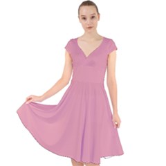 Pink Daisy	 - 	cap Sleeve Front Wrap Midi Dress by ColorfulDresses