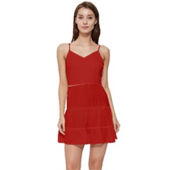 Crimson Red	 - 	short Frill Dress by ColorfulDresses