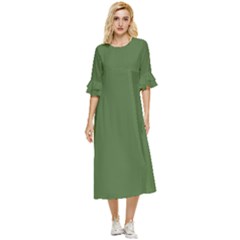 Treetop Green	 - 	double Cuff Midi Dress