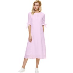 Pink Lace	 - 	bow Sleeve Chiffon Midi Dress by ColorfulDresses