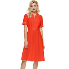 Scarlet Red	 - 	button Top Knee Length Dress by ColorfulDresses