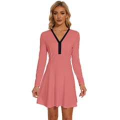 Tea Rose Red	 - 	long Sleeve Deep V Mini Dress by ColorfulDresses