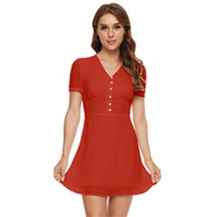 Chili Red	 - 	v-neck High Waist Chiffon Mini Dress by ColorfulDresses
