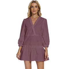 Dull Purple	 - 	v-neck Placket Mini Dress by ColorfulDresses