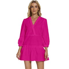 Mexican Pink	 - 	v-neck Placket Mini Dress by ColorfulDresses