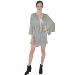 Silver Cloud Grey	 - 	v-neck Flare Sleeve Mini Dress