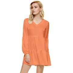 Orange Mango	 - 	tiered Long Sleeve Mini Dress