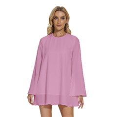 Kobi Pink	 - 	round Neck Long Sleeve Bohemian Style Chiffon Mini Dress by ColorfulDresses