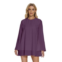 Japanese Violet Purple	 - 	round Neck Long Sleeve Bohemian Style Chiffon Mini Dress by ColorfulDresses