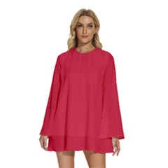 Raspberry Red	 - 	round Neck Long Sleeve Bohemian Style Chiffon Mini Dress