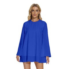 Cobalt Blue	 - 	round Neck Long Sleeve Bohemian Style Chiffon Mini Dress by ColorfulDresses