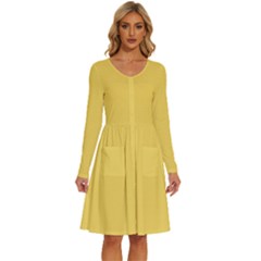 Roya Yellow	 - 	Long Sleeve Dress With Pockets