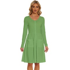 Dollar Bill Green	 - 	long Sleeve Dress With Pockets by ColorfulDresses