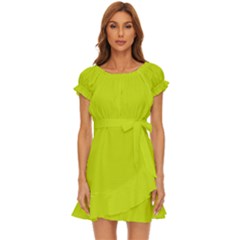 Bitter Lemon Green	 - 	puff Sleeve Frill Dress by ColorfulDresses