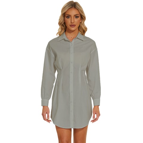 Just Silver Grey	 - 	long Sleeve Shirt Dress by ColorfulDresses