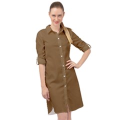 Coyote Brown	 - 	Long Sleeve Mini Shirt Dress