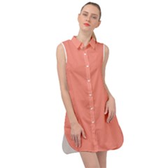Peach Pink	 - 	sleeveless Shirt Dress