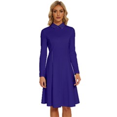 Berry Blue	 - 	long Sleeve Shirt Collar A-line Dress by ColorfulDresses