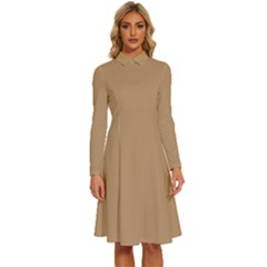 Camel Brown	 - 	long Sleeve Shirt Collar A-line Dress by ColorfulDresses