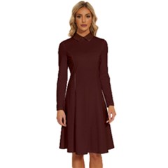 Bean Black	 - 	long Sleeve Shirt Collar A-line Dress by ColorfulDresses