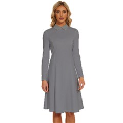 Old Silver Grey	 - 	long Sleeve Shirt Collar A-line Dress by ColorfulDresses