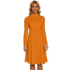 Turmeric Orange	 - 	long Sleeve Shirt Collar A-line Dress by ColorfulDresses