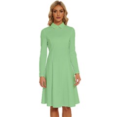 Granny Smith Apple Green	 - 	long Sleeve Shirt Collar A-line Dress by ColorfulDresses