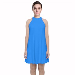 Dodger Blue	 - 	velvet Halter Neckline Dress by ColorfulDresses