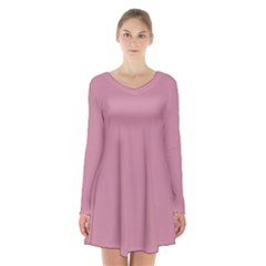 Cashmere Rose Pink	 - 	long Sleeve Velvet V-neck Dress by ColorfulDresses