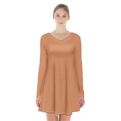 Raw Sienna Orange	 - 	long Sleeve Velvet V-neck Dress by ColorfulDresses