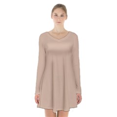 Toasted Almond Brown	 - 	long Sleeve Velvet V-neck Dress by ColorfulDresses