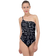 E=mc2 Text Science Albert Einstein Formula Mathematics Physics Classic One Shoulder Swimsuit by Jancukart