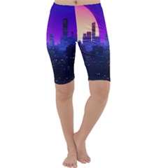 The Sun Night Music The City Background 80s 80 s Synth Cropped Leggings  by Jancukart