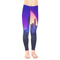 The Sun Night Music The City Background 80s 80 s Synth Kids  Leggings by Jancukart