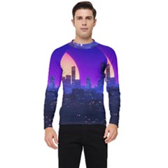 The Sun Night Music The City Background 80s 80 s Synth Men s Long Sleeve Rash Guard by Jancukart