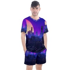 The Sun Night Music The City Background 80s 80 s Synth Men s Mesh Tee And Shorts Set