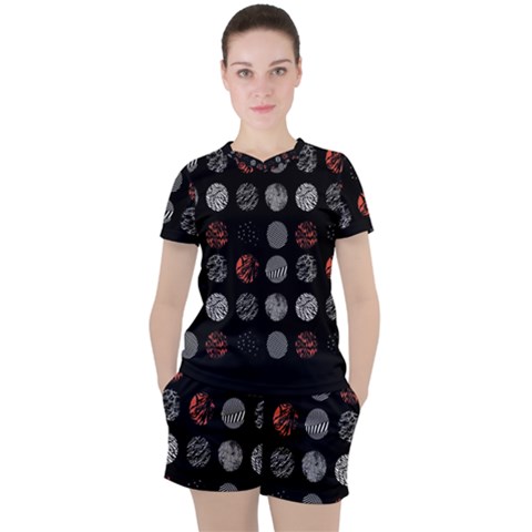Black And Multicolored Polka Dot Artwork Digital Art Women s Tee And Shorts Set by Jancukart