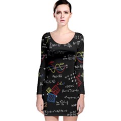 Black Background With Text Overlay Mathematics Formula Board Long Sleeve Velvet Bodycon Dress