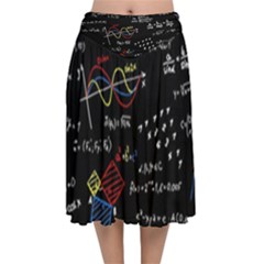 Black Background With Text Overlay Mathematics Formula Board Velvet Flared Midi Skirt by Jancukart