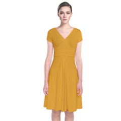 Gamboge Orange	 - 	short Sleeve Front Wrap Dress by ColorfulDresses