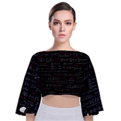 Black Background With Text Overlay Digital Art Mathematics Tie Back Butterfly Sleeve Chiffon Top