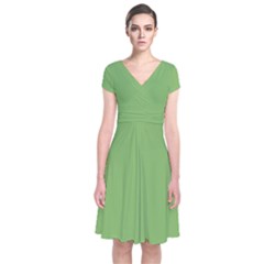 Dollar Bill Green	 - 	short Sleeve Front Wrap Dress by ColorfulDresses