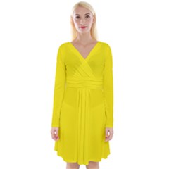 Aureolin Yellow	 - 	long Sleeve Front Wrap Dress