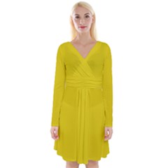 Corn Yellow	 - 	long Sleeve Front Wrap Dress by ColorfulDresses