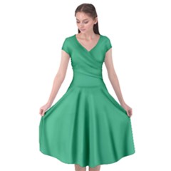 Dark Mint Green	 - 	cap Sleeve Wrap Front Dress by ColorfulDresses