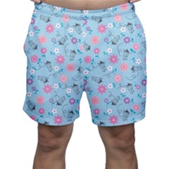 Pink And Blue Floral Wallpaper Men s Shorts