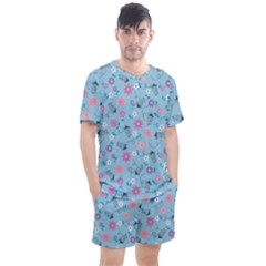 Pink And Blue Floral Wallpaper Men s Mesh Tee And Shorts Set