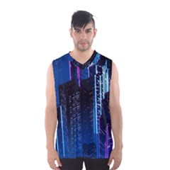 Night Music The City Neon Background Synth Retrowave Men s Basketball Tank Top by Jancukart