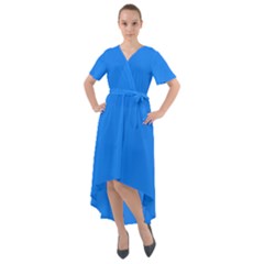 Dodger Blue	 - 	front Wrap High Low Dress by ColorfulDresses