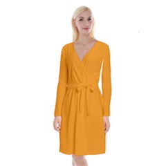 Fulvous Orange	 - 	long Sleeve Velvet Front Wrap Dress